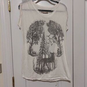 All Saints White Graphic Skull & Deer Tank Top